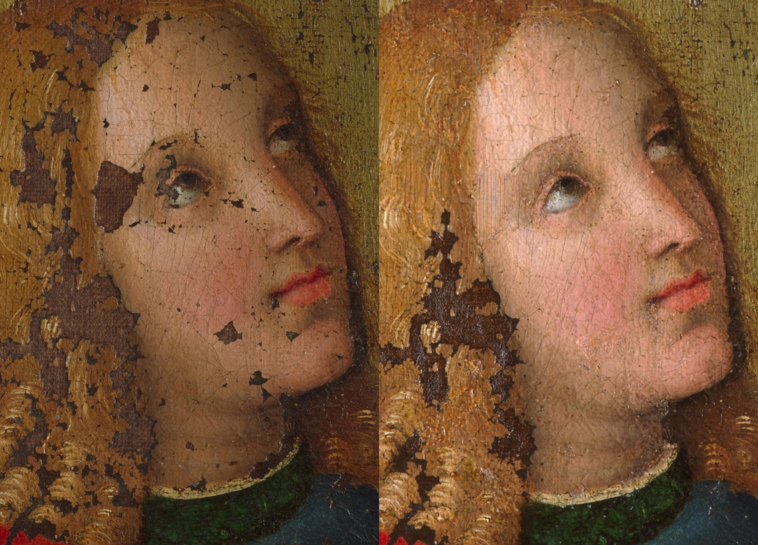 Prima e dopo il Restauro: la seconda Gigapixel dello Stendardo di Raffaello